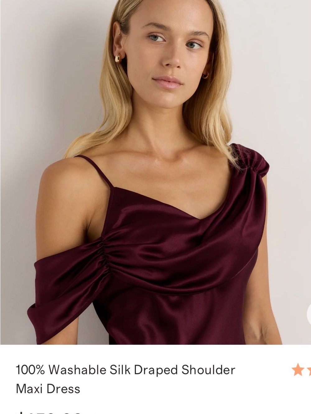 NWT Quince 100% Washable Silk Draped Shoulder Maxi Dress in NAVY Medium